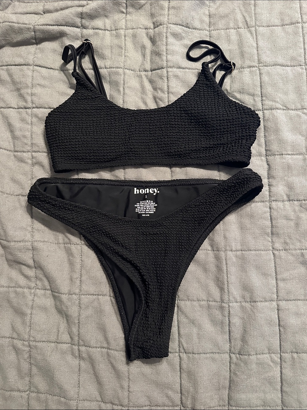 Honey Swim Women’s Black Ribbed Bralette and Bottoms